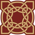 Vector gold and red celtic knot. Ornament of ancient European peoples.