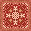 Vector gold and red square Yakut ornament.