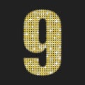 Vector gold sequins number - nine. Glitter font.