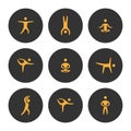 Vector gold set of icons yoga women.