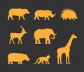 Vector gold set of silhouettes african animals. Royalty Free Stock Photo