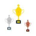 Vector gold, silver, bronze trophy cup or awards. Isolated on white background. Royalty Free Stock Photo