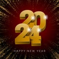 Vector gold text Design 2024. Golden 3d numbers.