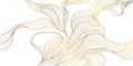 Vector gold on white abstract floral pattern. Leaf luxury texture, wavy elegant golden illustration. Vintage plant Royalty Free Stock Photo