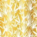 Vector Gold and White Bamboo Leaves Seamless Pattern Background. Great for tropical vacation fabric, cards, wedding