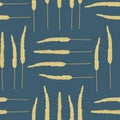 Vector Gold Yellow Fall Grass Plants on Blue Background Seamless Repeat Pattern. Background for textiles, cards Royalty Free Stock Photo