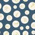 Vector Gold Yellow Fall Grass Plants in Circles on Blue Background Seamless Repeat Pattern. Background for textiles Royalty Free Stock Photo