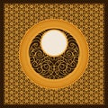 Vector golden arabic card template with ornamented circles and patterns. design for covers, print, cards