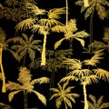 Vector Golden Black Palm Trees Summer Seamless Pattern Background. Great for tropical vacation fabric, cards, wedding