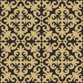 Vector golden and black seamless Kazakh national ornament