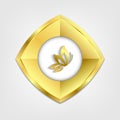 Vector golden button with butterfly icon