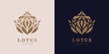 Vector golden calm, relax lotus logo. Abstract flower icon silhouette. Use for spa, cosmetics, massage, yoga, relaxation