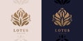 Vector golden calm, relax lotus logo. Abstract flower icon silhouette. Use for spa, cosmetics, massage, yoga, relaxation