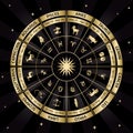 Vector golden circle on black background - Zodiac signs Royalty Free Stock Photo