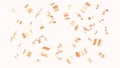 Vector Golden Confetti. Gold confetti flies forward from the center. Glittering tinsel on white background. Holiday, birthday,