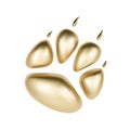 Vector Golden 3D paw print of animal logotype or icon isolated on white background. Dog paw footprint logo. 2018 Year of