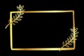 vector golden doodle sketch flower rectangle frame, black background Royalty Free Stock Photo