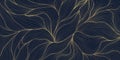 Vector golden floral leaf pattern, tropical and botanical elements with linear decorative details. Luxury backgrounds, wallpaper Royalty Free Stock Photo