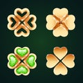 Vector Golden Four-leaf Clovers Set1