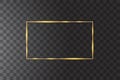 Vector golden frame with lights effects. Shining rectangle banner. Isolated on black transparent background. Vector Royalty Free Stock Photo