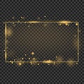 Vector golden frame with lights effects. Shining rectangle banner. Isolated on black transparent background. Vector illustration, Royalty Free Stock Photo