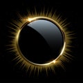 Vector golden frame.Golden sparkling ring with rays isolated on black background.