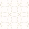Vector golden geometric seamless pattern with circular grid, thin curved lines Royalty Free Stock Photo