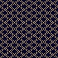 Vector golden geometric seamless pattern in oriental style. Abstract background with wavy lines, grid, lattice, mesh, lace, net. Royalty Free Stock Photo