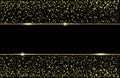 Vector Golden glitter and shiny golden frame on black background. Vector horizontal luxury background. Royalty Free Stock Photo