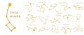 Vector golden and glitter sparkle celestial constellations with names, golden lines and dots as a star. Shiny south and Royalty Free Stock Photo