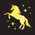Vector golden glitter unicorn silhouette and stars