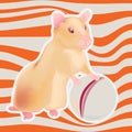 Vector golden hamster with ball in striped background