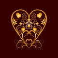 Vector Golden Heart With Flower Curl Over Brown