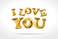 Vector Golden I love you sign. gold Inflatable balloons isolated on white background