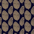 Vector golden leaf pattern. Abstract black and gold seamless background with leaves, foliage, linear botanical silhouettes. Simple Royalty Free Stock Photo
