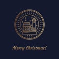 Vector Golden Line Art illustration of Christmas symbol Snow House with Snowflakes Icon concept. Flat vector sign Royalty Free Stock Photo