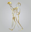 Vector Golden line sketch waiter