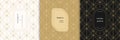 Vector golden linear seamless patterns set with modern labels. Luxury design Royalty Free Stock Photo
