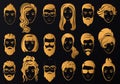 Vector golden logo of luxury men with stylish beards and women