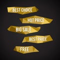 Vector Golden Low Poly labels Royalty Free Stock Photo