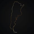 Golden map outline of Argentina on dark background