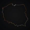 Golden map outline of Poland on dark background