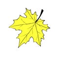 Vector golden maple leaf in flat doodle style. Hand drawn clip art, symbol of autumn, nature, Canada Royalty Free Stock Photo