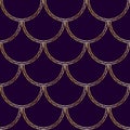 Vector golden mermaid tail texture. Fish scale seamless pattern. Royalty Free Stock Photo