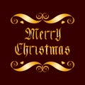 Vector Golden Merry Christmas Lettering Badge over Brown Royalty Free Stock Photo