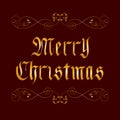 Vector Golden Merry Christmas Lettering Badge over Brown Royalty Free Stock Photo