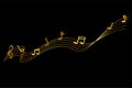 Golden Musical Note waving line, for your element design, at black background