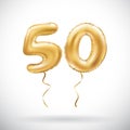 Vector Golden number 50 fifty metallic balloon. Party decoration golden balloons. Anniversary sign for happy holiday, celebration,