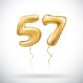 Vector Golden number 57 fifty seven metallic balloon. Party decoration golden balloons. Anniversary sign for happy holiday, celebr