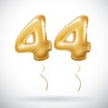 Vector Golden 44 number Forty-four metallic balloon. Party decoration golden balloons. Anniversary sign for happy holiday, celebra